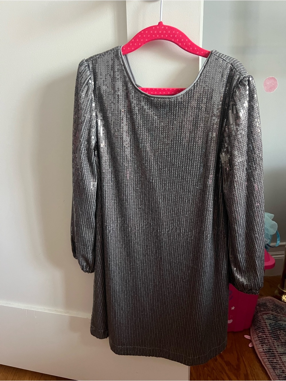 INC International Concepts Girls Silver Sequin Long-Sleeve Dress